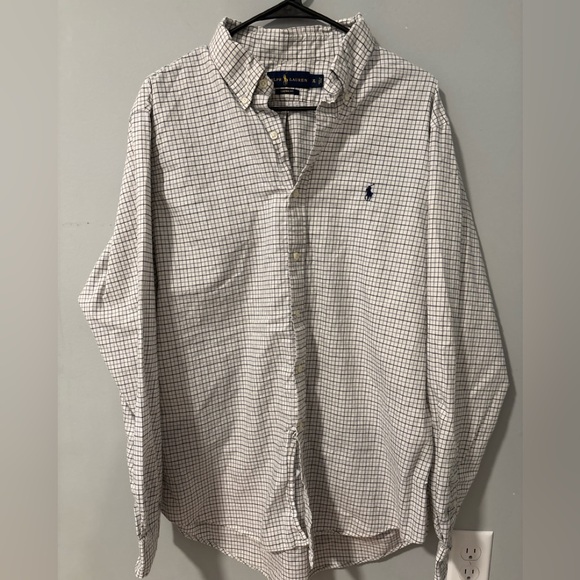 Ralph Lauren Blue Label White Blue Custom Fit Checkered Button Down Shirt - Picture 2 of 7
